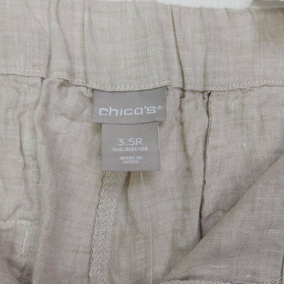 Chicos Natural Linen Slim Leg Pants Beige 3.5R Mid-Rise Tapered Ankle 26" Inseam - Picture 16 of 16